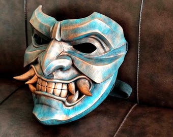 Bronze Menpo Samurai Oni Maske - Japanischer Krieger Gesichtsschutz für Cosplay & Decor