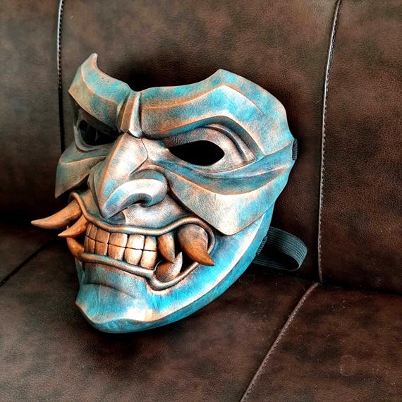 Bronze Menpo Samurai Oni Mask - Japanese Warrior Armor Face
