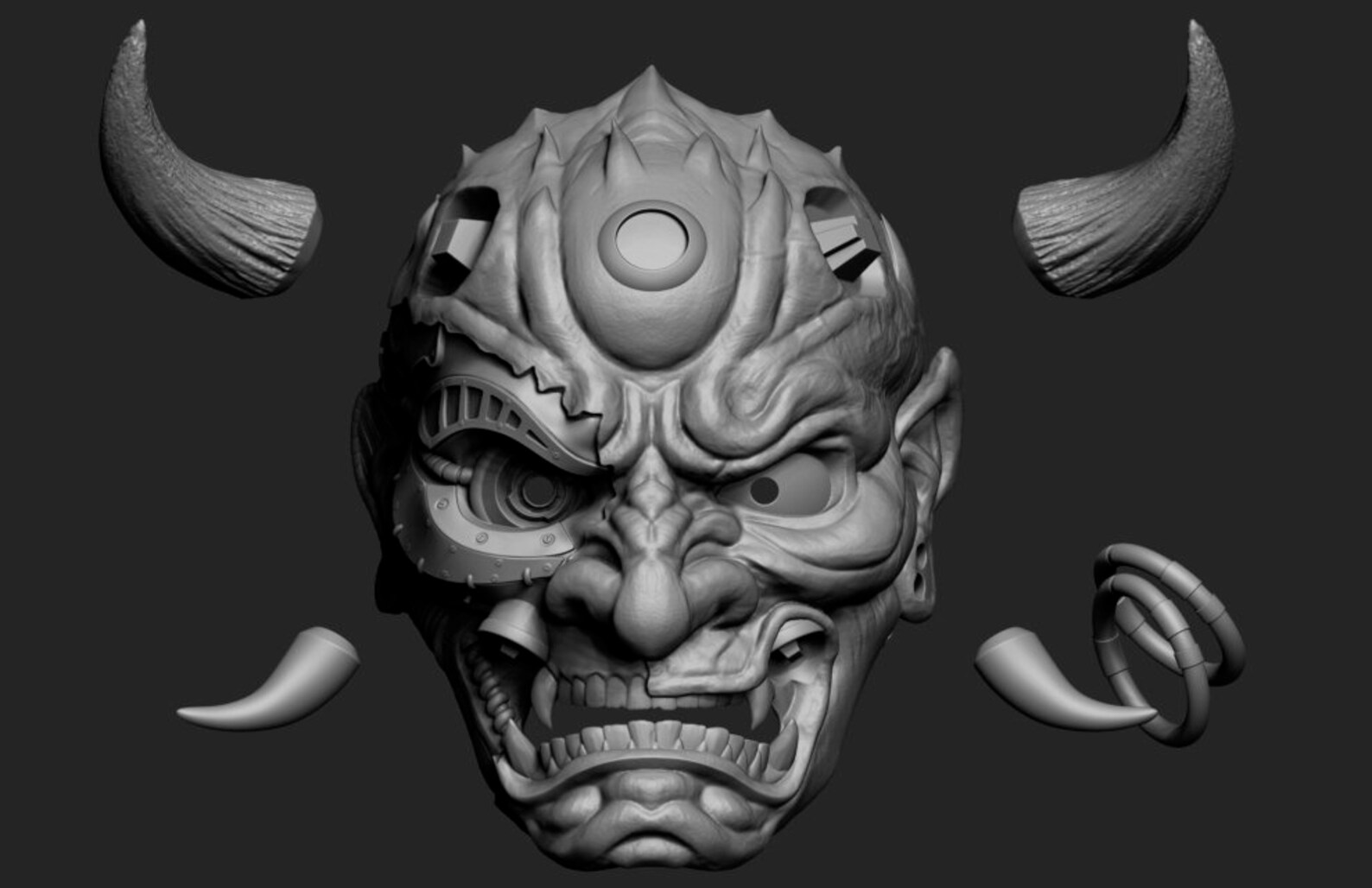 Маска Hannya демон киберпанк