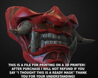 Traditional Japanese Hannya Oni Half Mask STL File for 3D Printing - Samurai Demon Noh Mempo Kabuto