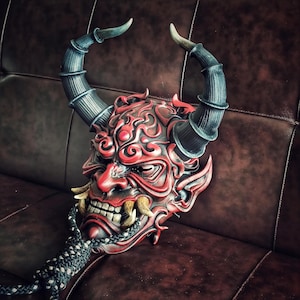 Authentic Japanese Oni Hannya Demon Mask for Samurai Cosplay, Halloween, and Traditional Festivals