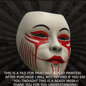 Geisha Anime 3D Printable Mask Model - Japanese Cosplay Prop for Samurai, Kabuto, Noh Costume