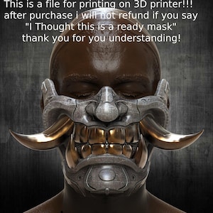 Cyberpunk Oni Halvmask STL-fil för 3D-utskrift - Japansk Demon Samurai Cosplay Prop