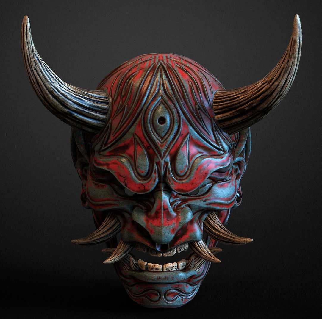 Japanese Hannya Mask Oni Demon Mask Samurai Mask model for 3D | Etsy