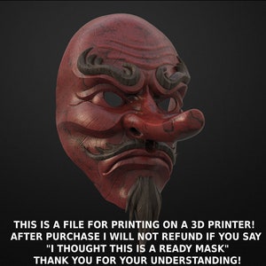 Japanese Tengu Oni Demon Mask STL File for 3D Printing - Cosplay, Halloween, Samurai Decor
