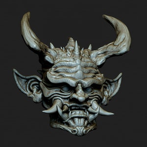 Hannya Oni Samurai Noh Mask: 3D Printable STL File for Magnet Pendant or Cosplay Prop