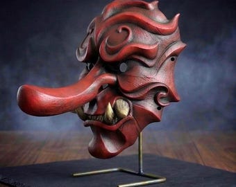 赤天狗面：手描きの日本の演劇用面 - Etsy 日本