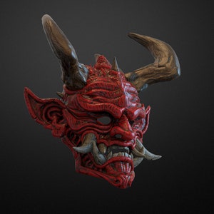 Japanese Hannya Oni Demon Samurai Mask STL File for 3D Printing - Cosplay, Halloween, Decoration