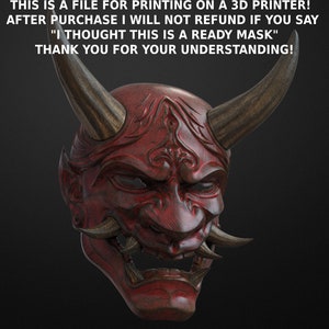 Traditional Japanese Hannya Oni Mask STL File for 3D Printing - Noh Kabuki Samurai Demon Mempo
