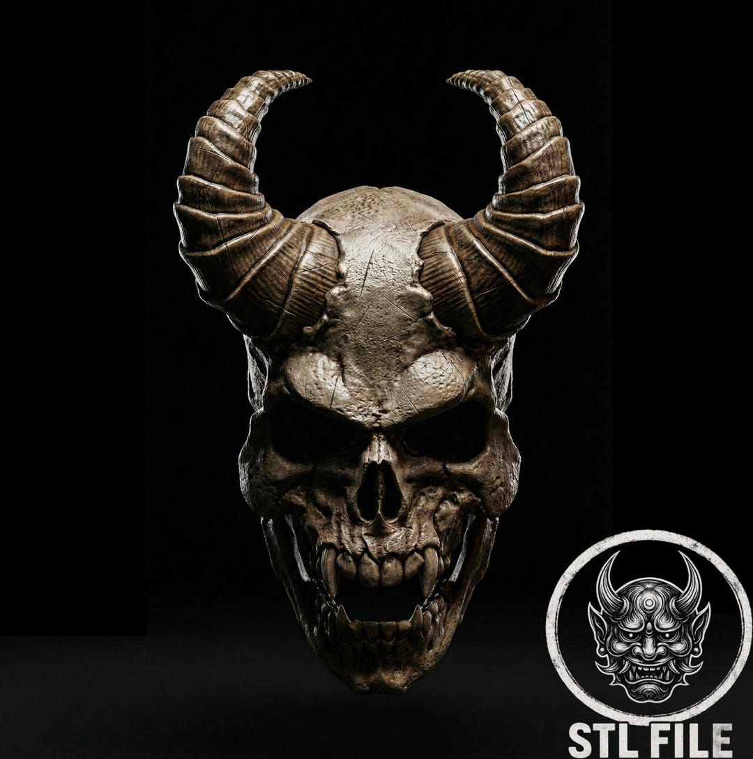 Movable Jaw Demon Skull Mask 3D Printing Model: Spooky Halloween