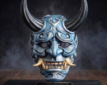 Azur Hannya - Japanische Dämonen Maske - Abnehmbare Hörner - Handbemalte Kunst Maske, Wanddeko