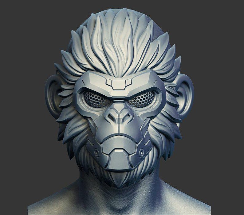 Angular Patterns Mask Cyberpunk Monkey Mask STL – Sci-fi Ape Helmet for 3D Printing - Etsy