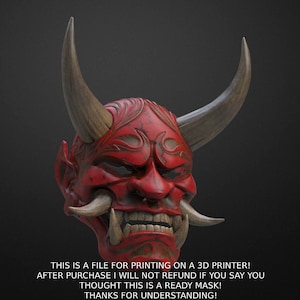 Japanese Hannya Oni Demon Samurai Mask STL File for 3D Printing - Kabuto Noh Mempo Warrior Halloween