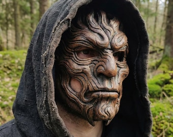 Ancient Forest Warden Mask – Hand Painted Wood Spirit,Dark Druid Cosplay, Wall Decor