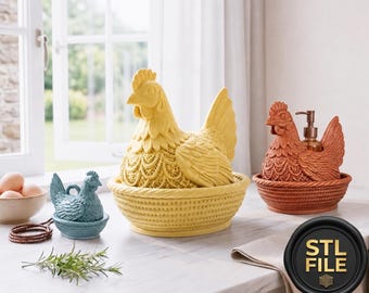 Huhn auf Nest STL Bundle - 5 Dateien für den 3D Druck | Huhn Dekor & Aufbewahrung | Bauernhaus 3D Druck Set