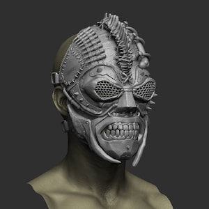 3D Printable Dystopian Wasteland Full Face Mask STL File - Post-Apocalyptic Cyberpunk Cosplay Prop