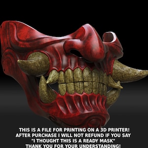 Traditional Japanese Hannya Half Mask Oni Half Mask 2 STL file for 3D print