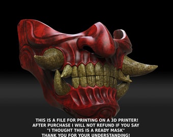 Traditional Japanese Hannya Half Mask Oni Half Mask 2 STL file for 3D print