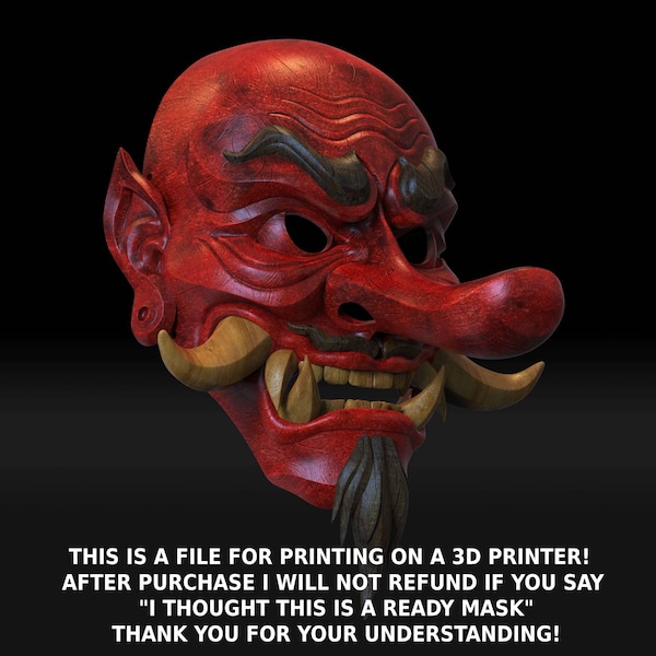 Japanese Tengu Smile Mask Oni Demon Mask STL file for 3D print