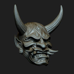Hannya Oni Samurai Noh Mask: 3D Printable STL File for Magnet Pendant or Cosplay Prop