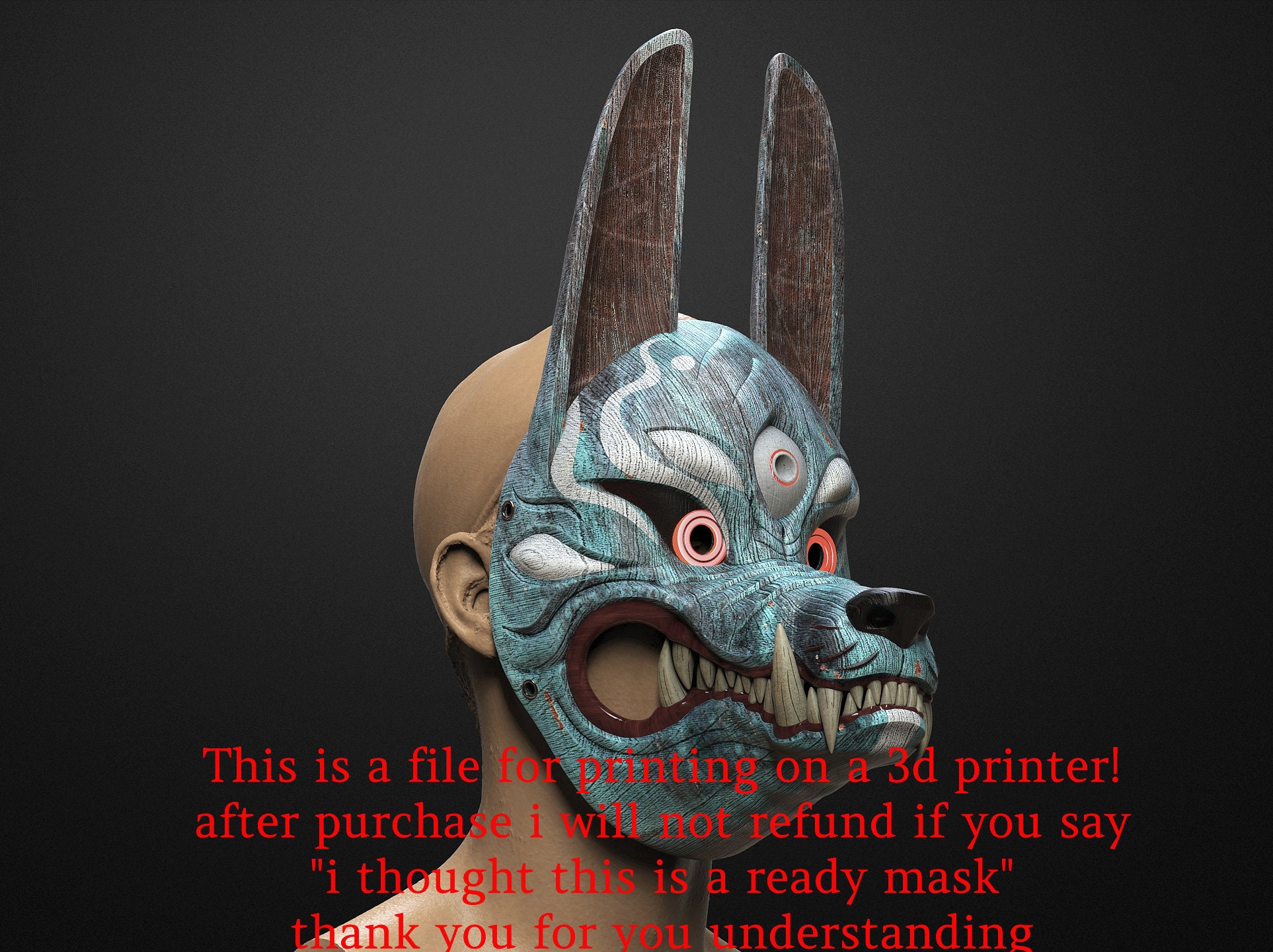 3D Printable Kitsune Anime Fox Mask Model: Japanese Mythical