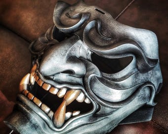 Authentische Steel Samurai Mempo Maske, Japanischer Krieger, Vollgesichtsmaske für Cosplay & Display