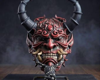 Japanische Oni Hannya Dämon Maske, Handbemalte Samurai Cosplay Wanddekoration