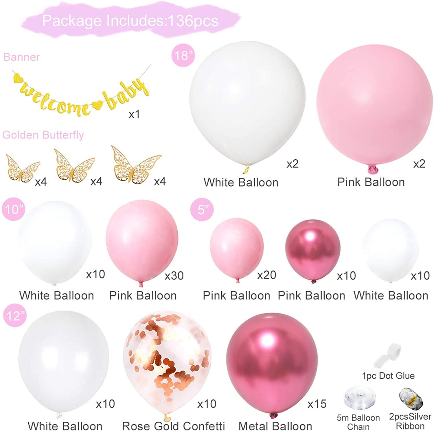 136 Pcs Butterfly Baby Shower Decorations Rose Gold Balloons - Etsy