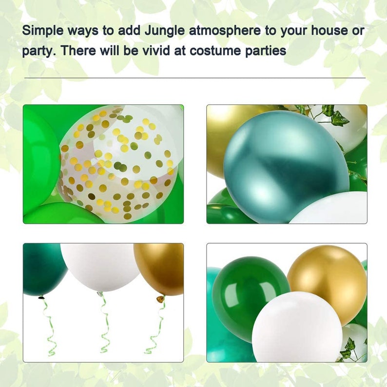 Ivy Vines and Balloon Strip 123 Pieces Jungle Safari Balloons Garland Arch Kit with Palm Leaves Tropical Party Decorations Anniversary