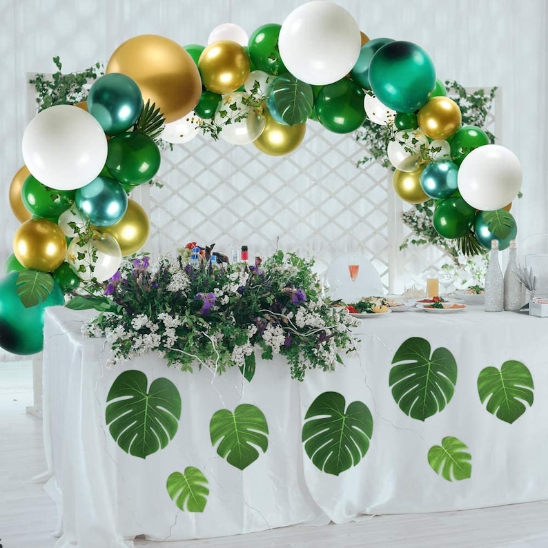 Ivy Vines and Balloon Strip 123 Pieces Jungle Safari Balloons Garland Arch Kit with Palm Leaves Tropical Party Decorations Anniversary