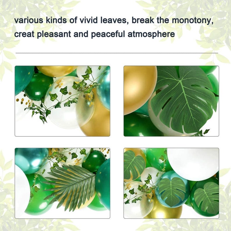 Ivy Vines and Balloon Strip 123 Pieces Jungle Safari Balloons Garland Arch Kit with Palm Leaves Tropical Party Decorations Anniversary