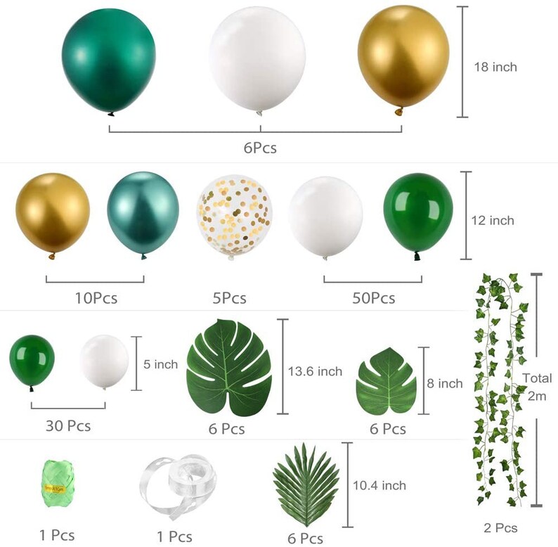 Ivy Vines and Balloon Strip 123 Pieces Jungle Safari Balloons Garland Arch Kit with Palm Leaves Tropical Party Decorations Anniversary