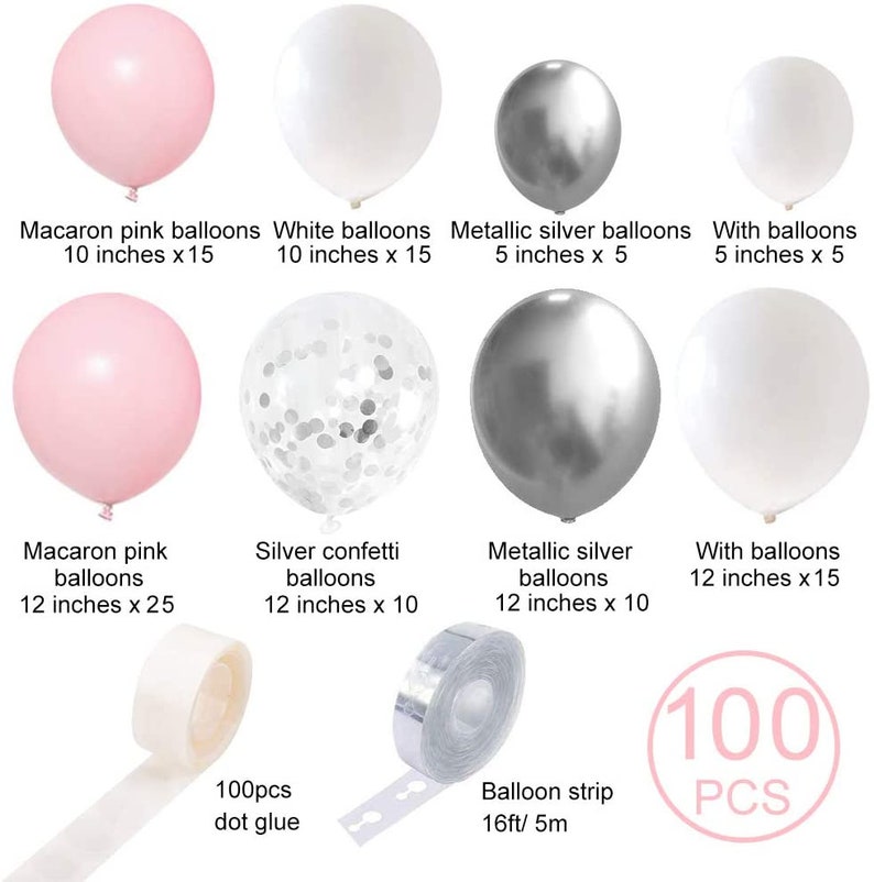100pcs White and Silver Confetti Metallic Balloons Garland - Etsy