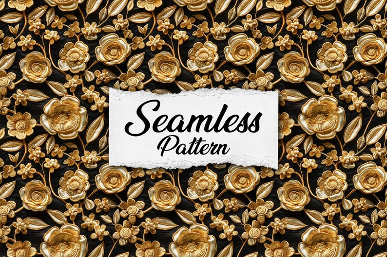 Gold Flowers Embroidery Pattern | Floral Stitch Digital Paper | Elegant ...