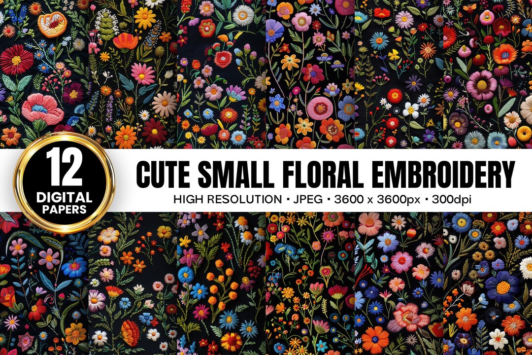 Floral Embroidery Digital Paper, Seamless Flower Pattern (digital ...