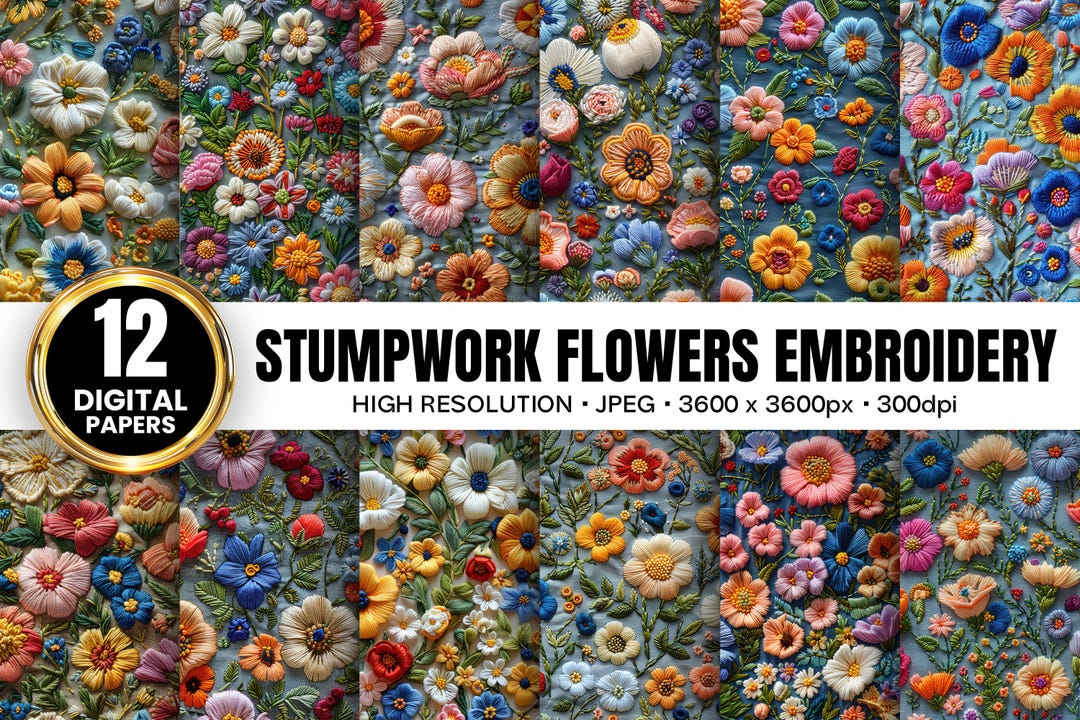 Stumpwork Flowers Embroidery Pattern | 3D Stitched Floral Texture | 3d ...