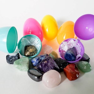 Prefilled Easter eggs w/ Gem stones | non-candy egg fillers | unique Easter treats | treasure eggs | class Easter gifts | gemstone favors