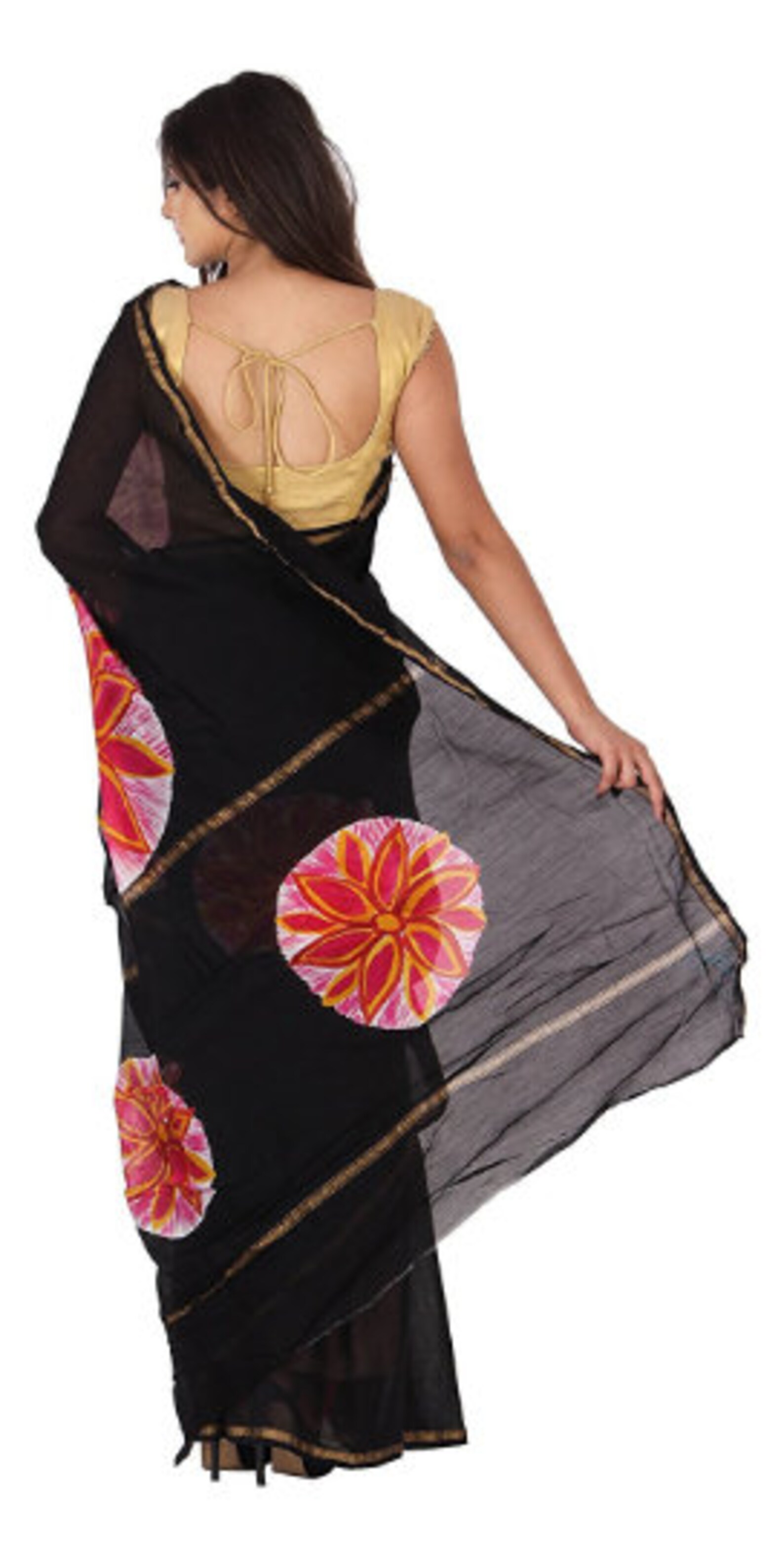 Women’s Abstract Chanderi Ready-to-Wear Saree – White & Black | Indiaista main image 1