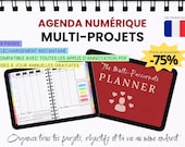 Agenda numérique en français : Planner digital hebdomadaire 5-en-1 multi-projets avec liens interactifs pour GoodNotes, Notability, iPad