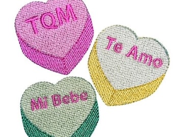 Valentine's Day Love Candy- TQM, Te Amo, Mi Bebe--Embroidery File