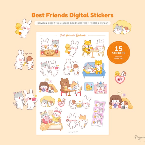 Cute Best Friends Digital Stickers | Friendship GoodNotes Stickers | Hang Out with Friends Sticker Sheet | High Five Stickers | BFF Stickers