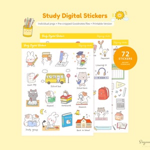 Cute Study Digital Stickers for GoodNotes Planner | Hand drawn Student Life Stickers | Back to School | College, University, Sticky Notes