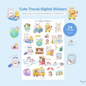 Cute Travel Digital Stickers | Traveling Character GoodNotes Stickers | Vacation Sticker Pack | Suitcase, Luggage, Camera, Airplane Stickers