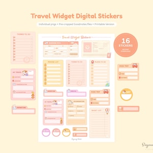 Adesivos digitais bonitos para widget de viagem | Etiquetas pegajosas de GoodNotes das notas | adesivos de planejador de itinerário | Pacote de adesivos de planejamento de viagem | Voo