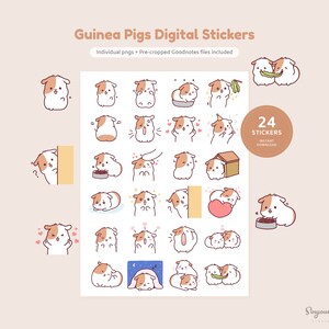 Autocollants mignons de cochons d'Inde GoodNotes, autocollants pré-recadrés de planificateur numérique, autocollants de caractère animal, notabilité, autocollants dessinés à la main