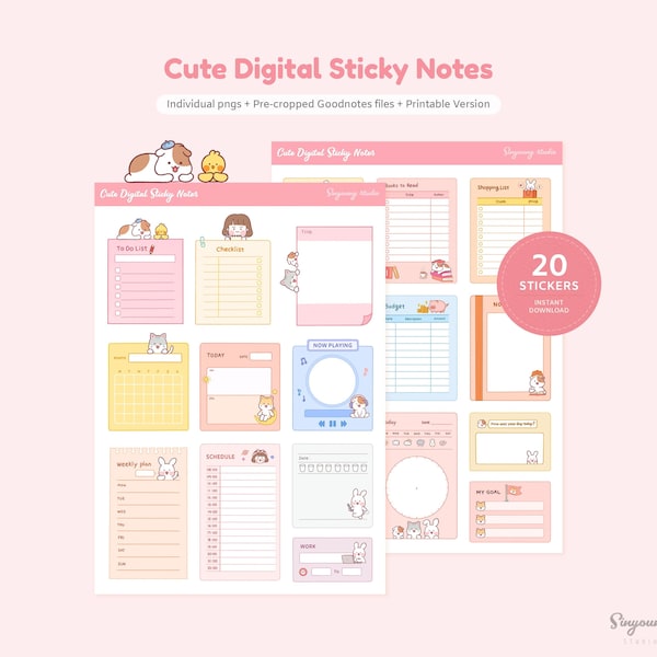 Cute Sticky Notes for Digital Planner | Essential GoodNotes Sticker Set | Functional Widget Stickers | Daily Memo Stickers | Cute Characters
