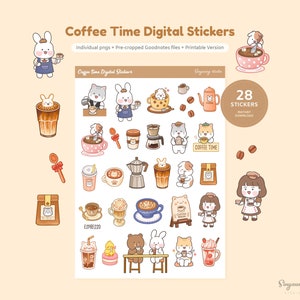 Autocollants numériques mignons de temps de café | Autocollants GoodNotes Pause-café | Autocollants Coffee Day pour les amateurs de café | Autocollants de tasse de café dessinés à la main