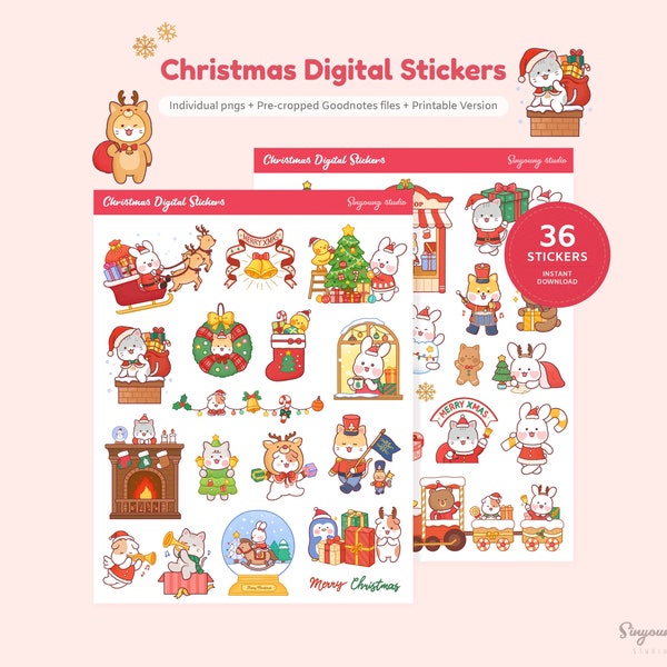 Cute Christmas Stickers for Digital Planner | Christmas Cat GoodNotes Stickers | Winter Holidays Sticker Sheets | Seasonal Decorative Png