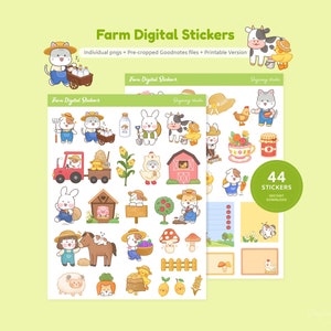 Cute Farm Life Stickers for Digital Planner | Adorable Farm Animal Character Sticker Sheet | Day at Farm Stickers | Decorative Png Stickers