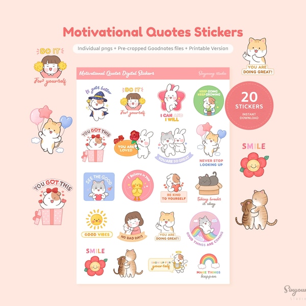 Cute Motivational Quotes Stickers for Digital Planner | Positive Affirmation GoodNotes Stickers | Self Love Sticker Sheet | Happy Thoughts